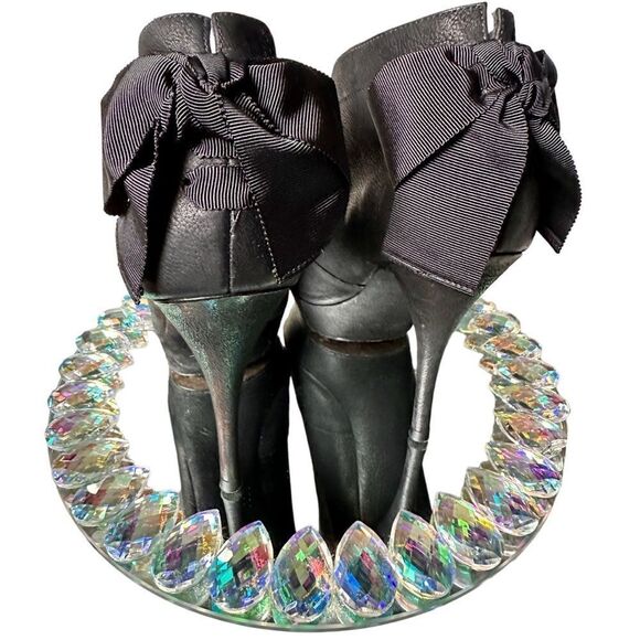 Vera Wang Black Peep Toe Stiletto Booties with Bow - Size 8.5M - Picture 3 of 17